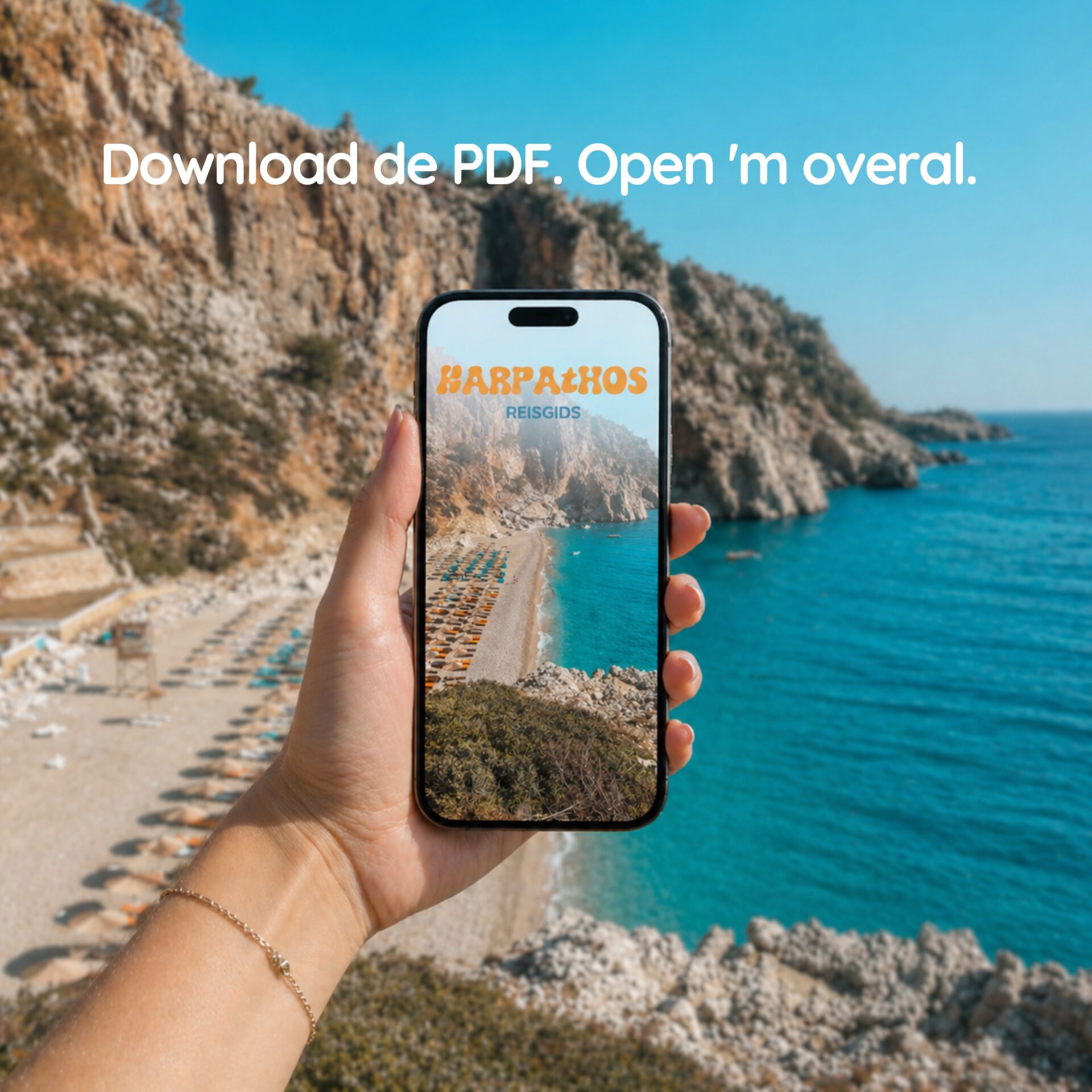 Karpathos reisgids mobiel in hand