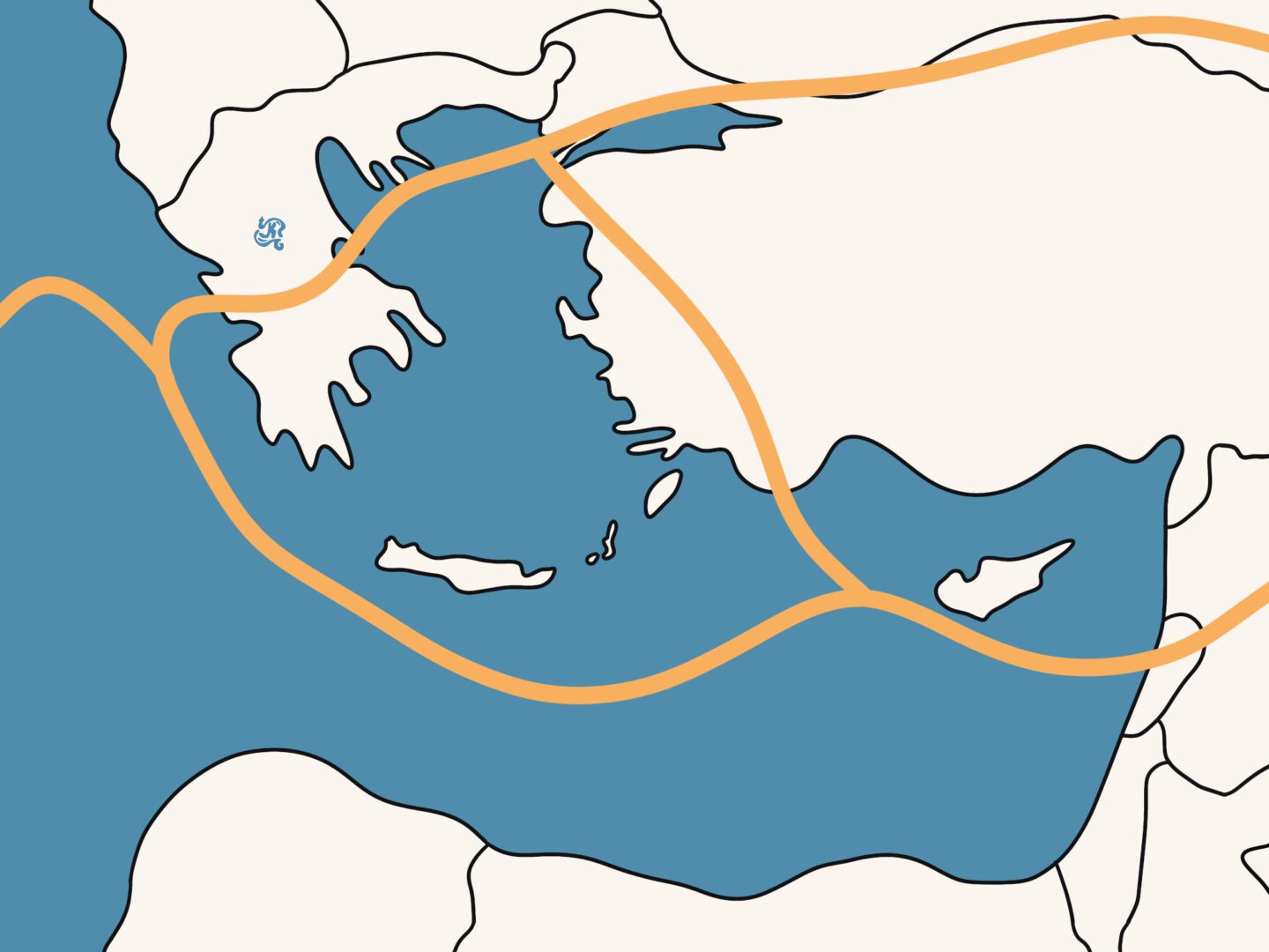 Kaart met tektonische platen rondom Karpathos, Griekenland